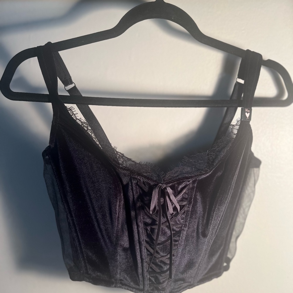 Dream Angels Elegant Black Velvet & Lace Corset Top